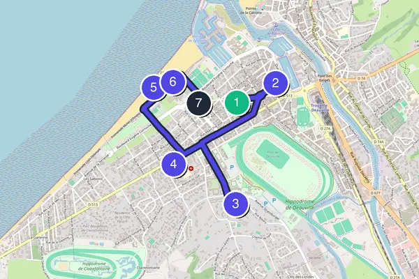 Walking tour route map of Deauville