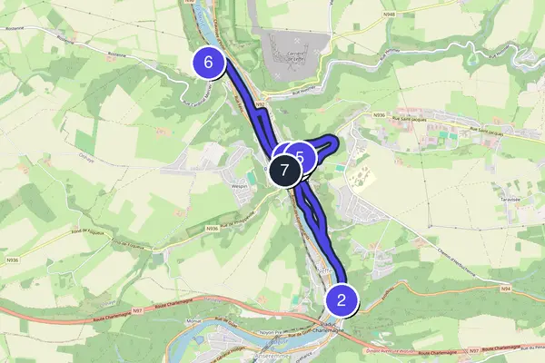 Routenkarte des Stadtrundgangs durch Dinant