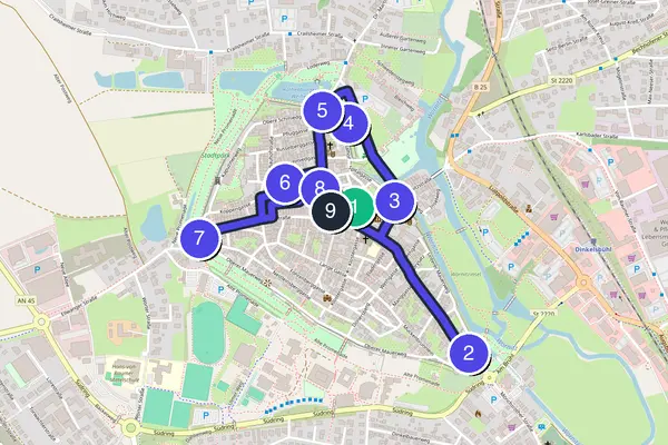 Routenkarte des Stadtrundgangs durch Dinkelsbühl