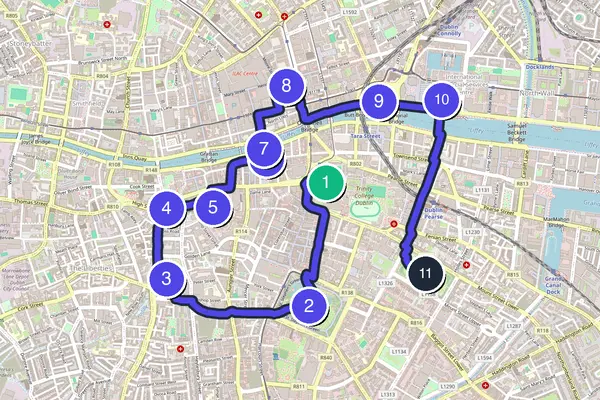 Routenkarte des Stadtrundgangs durch Dublin