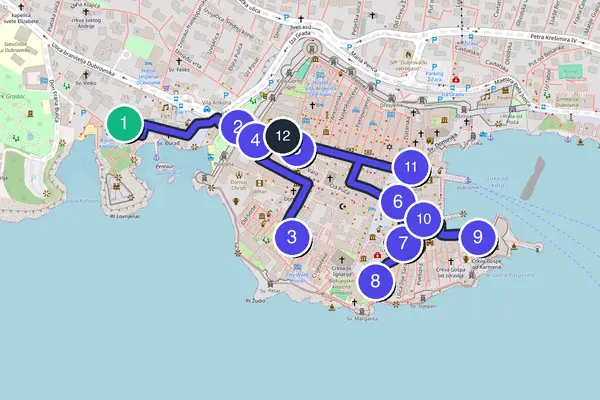 Routenkarte des Stadtrundgangs durch Dubrovnik