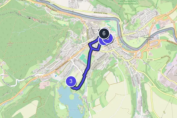 Routenkarte des Stadtrundgangs durch Echternach