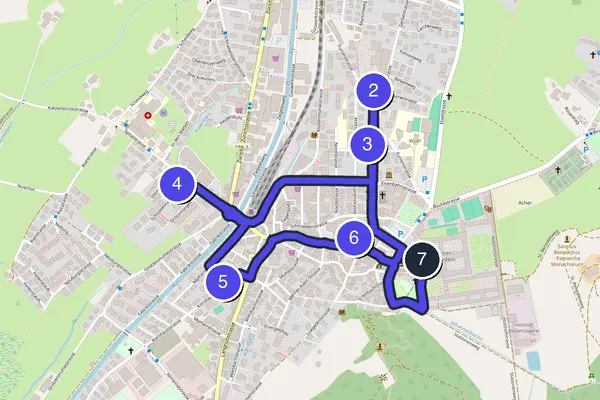 Routenkarte des Stadtrundgangs durch Einsiedeln