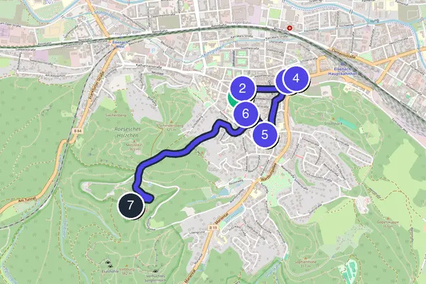 Routenkarte des Stadtrundgangs durch Eisenach