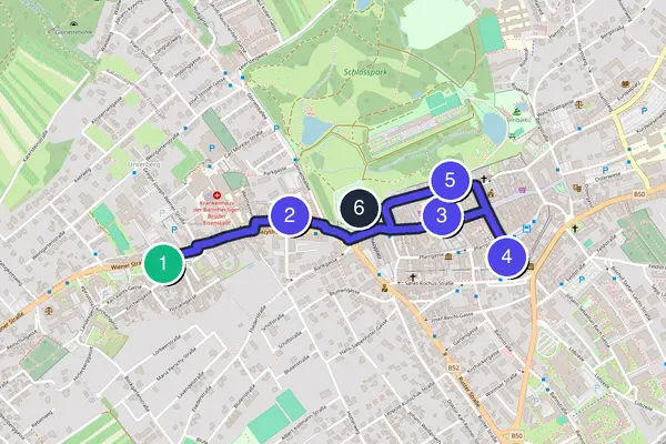 Routenkarte des Stadtrundgangs durch Eisenstadt