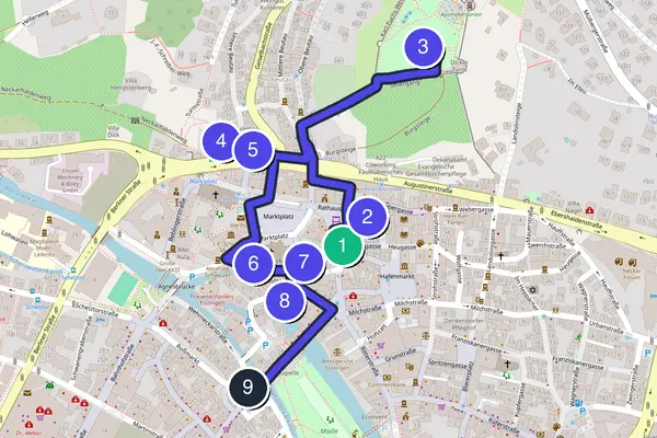 Routenkarte des Stadtrundgangs durch Esslingen am Neckar