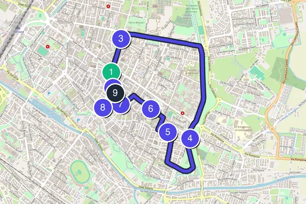 Walking tour route map of Ferrara