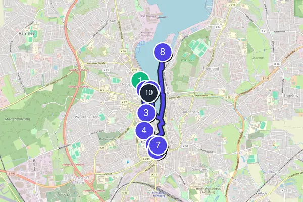 Routenkarte des Stadtrundgangs durch Flensburg