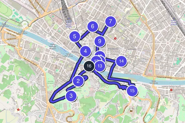 Routenkarte des Stadtrundgangs durch Florenz
