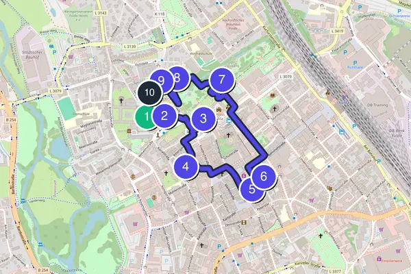Routenkarte des Stadtrundgangs durch Fulda