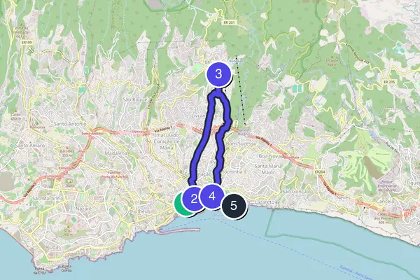 Routenkarte des Stadtrundgangs durch Funchal
