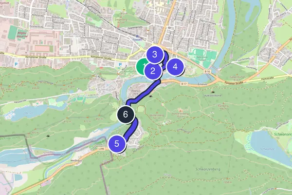 Walking tour route map of Füssen