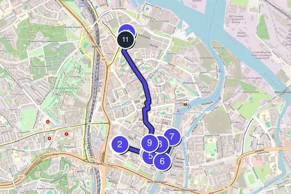 Routenkarte des Stadtrundgangs durch Danzig