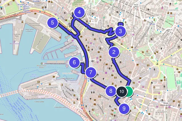 Walking tour route map of Genoa