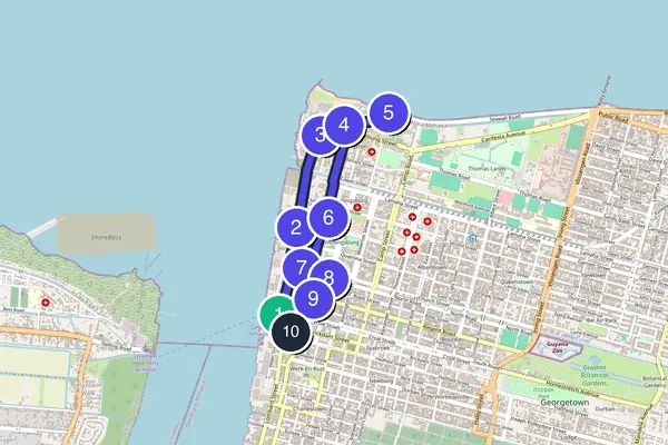 Walking tour route map of Georgetown