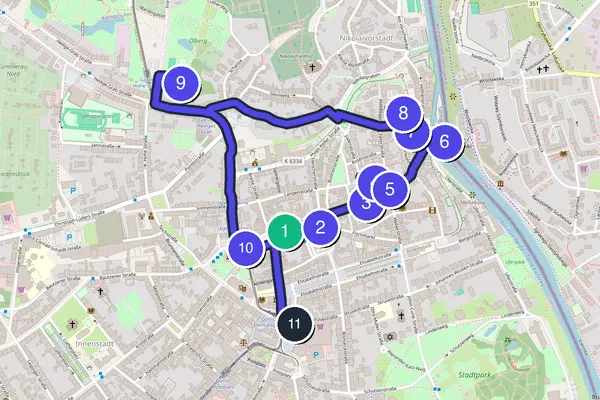 Routenkarte des Stadtrundgangs durch Görlitz