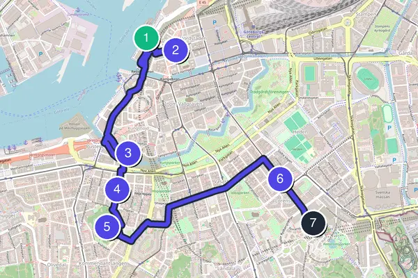 Routenkarte des Stadtrundgangs durch Göteborg