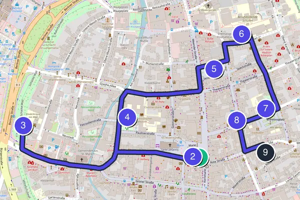 Routenkarte des Stadtrundgangs durch Göttingen