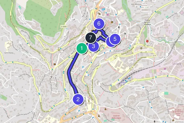 Routenkarte des Stadtrundgangs durch Grasse