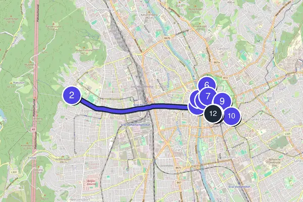 Routenkarte des Stadtrundgangs durch Graz