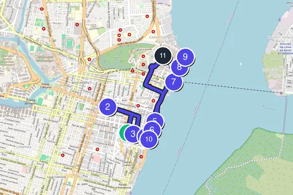 Routenkarte des Stadtrundgangs durch Guayaquil