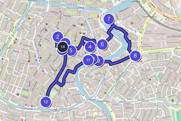 Walking tour route map of Haarlem