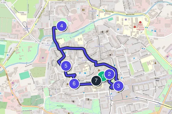 Walking tour route map of Halberstadt