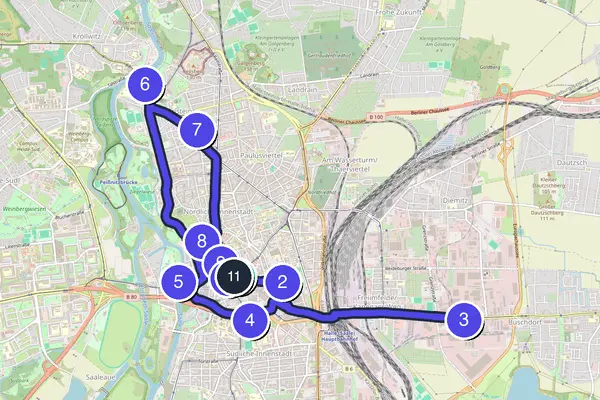 Walking tour route map of Halle (Saale)