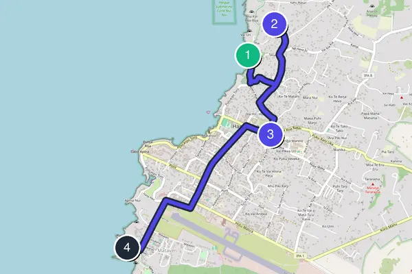 Walking tour route map of Hanga Roa