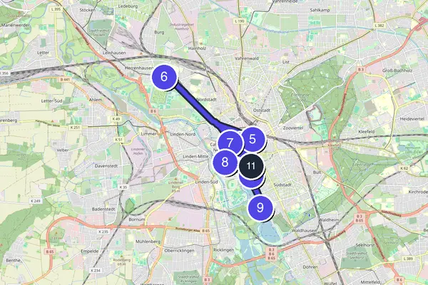 Walking tour route map of Hanover