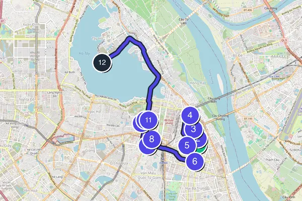 Routenkarte des Stadtrundgangs durch Hanoi