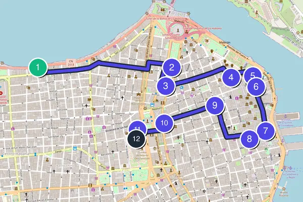 Routenkarte des Stadtrundgangs durch Havanna