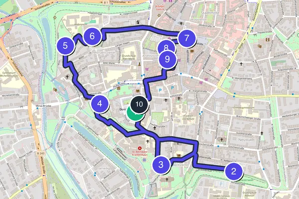 Routenkarte des Stadtrundgangs durch Hildesheim