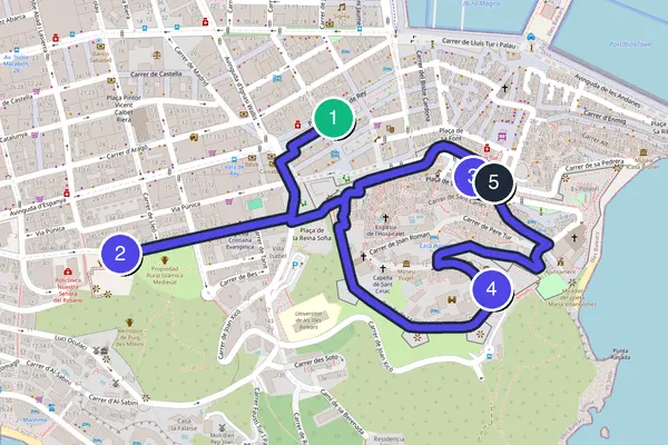Routenkarte des Stadtrundgangs durch Ibiza