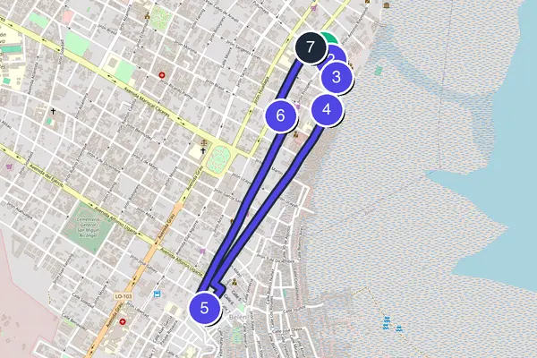 Walking tour route map of Iquitos