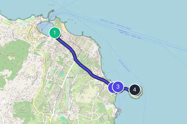 Routenkarte des Stadtrundgangs durch Ischia