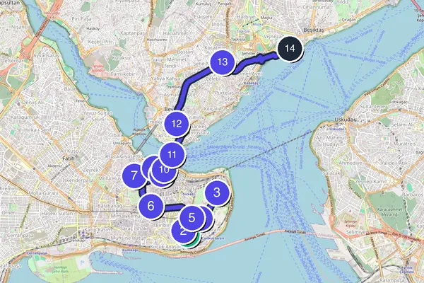 Routenkarte des Stadtrundgangs durch Istanbul