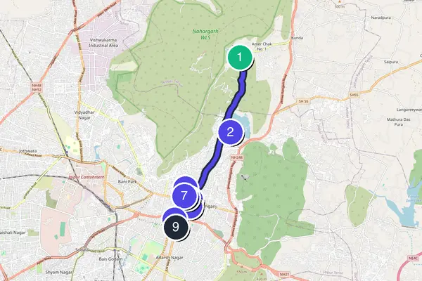Walking tour route map of Jaipur