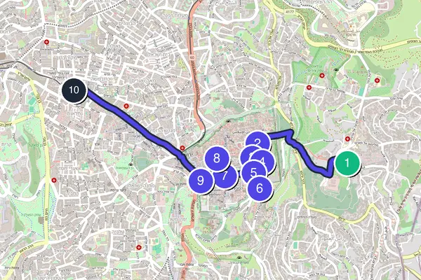 Walking tour route map of Jerusalem