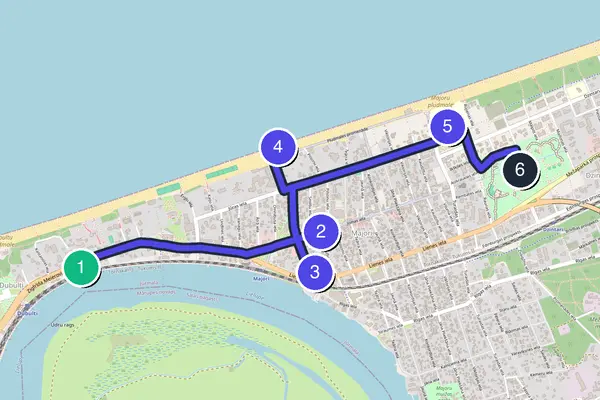 Routenkarte des Stadtrundgangs durch Jūrmala