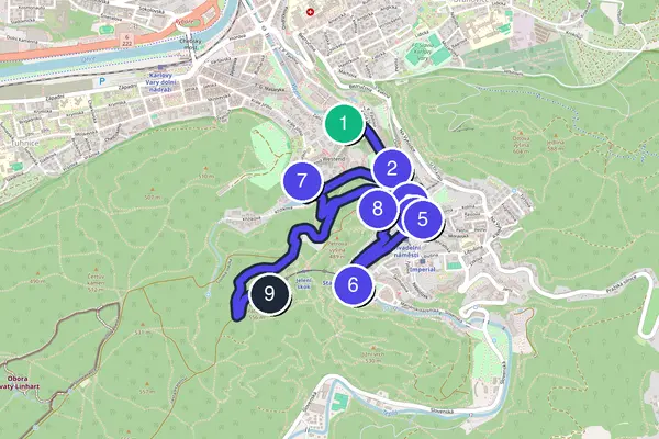 Routenkarte des Stadtrundgangs durch Karlsbad