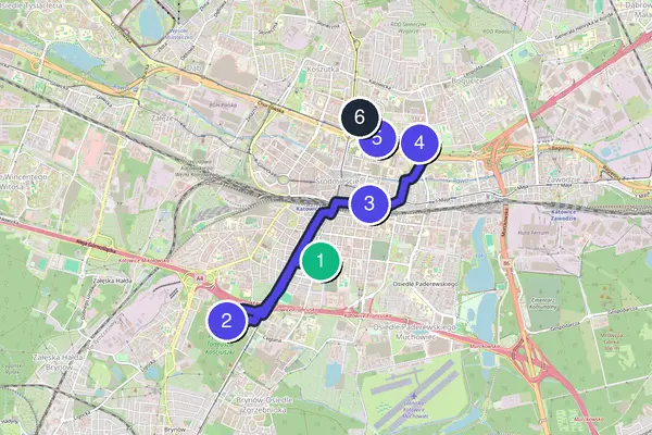 Routenkarte des Stadtrundgangs durch Kattowitz