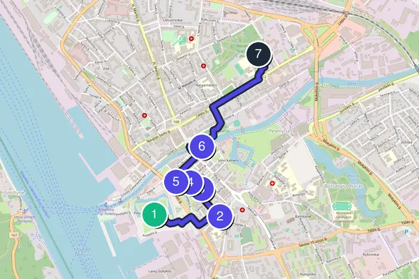 Routenkarte des Stadtrundgangs durch Klaipėda