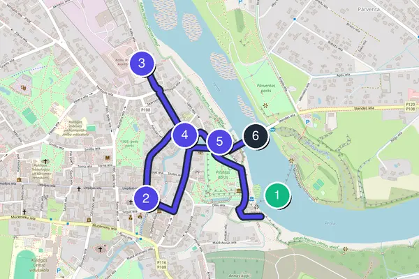 Routenkarte des Stadtrundgangs durch Kuldīga