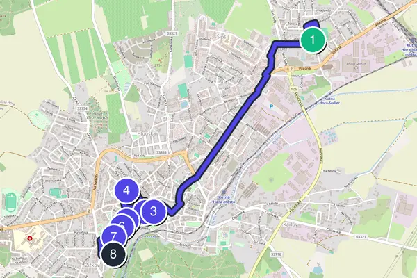 Walking tour route map of Kutná Hora