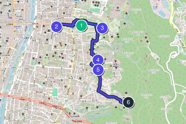 Routenkarte des Stadtrundgangs durch Kyoto