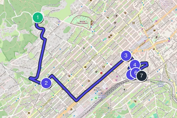 Walking tour route map of La Chaux-de-Fonds
