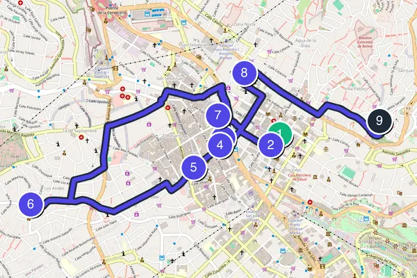 Walking tour route map of La Paz