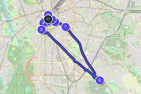 Walking tour route map of Leipzig
