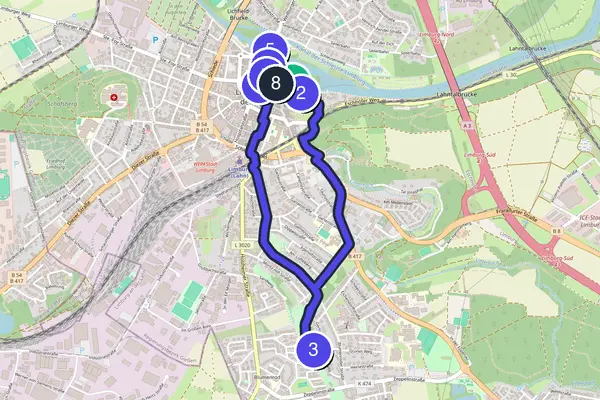 Routenkarte des Stadtrundgangs durch Limburg
